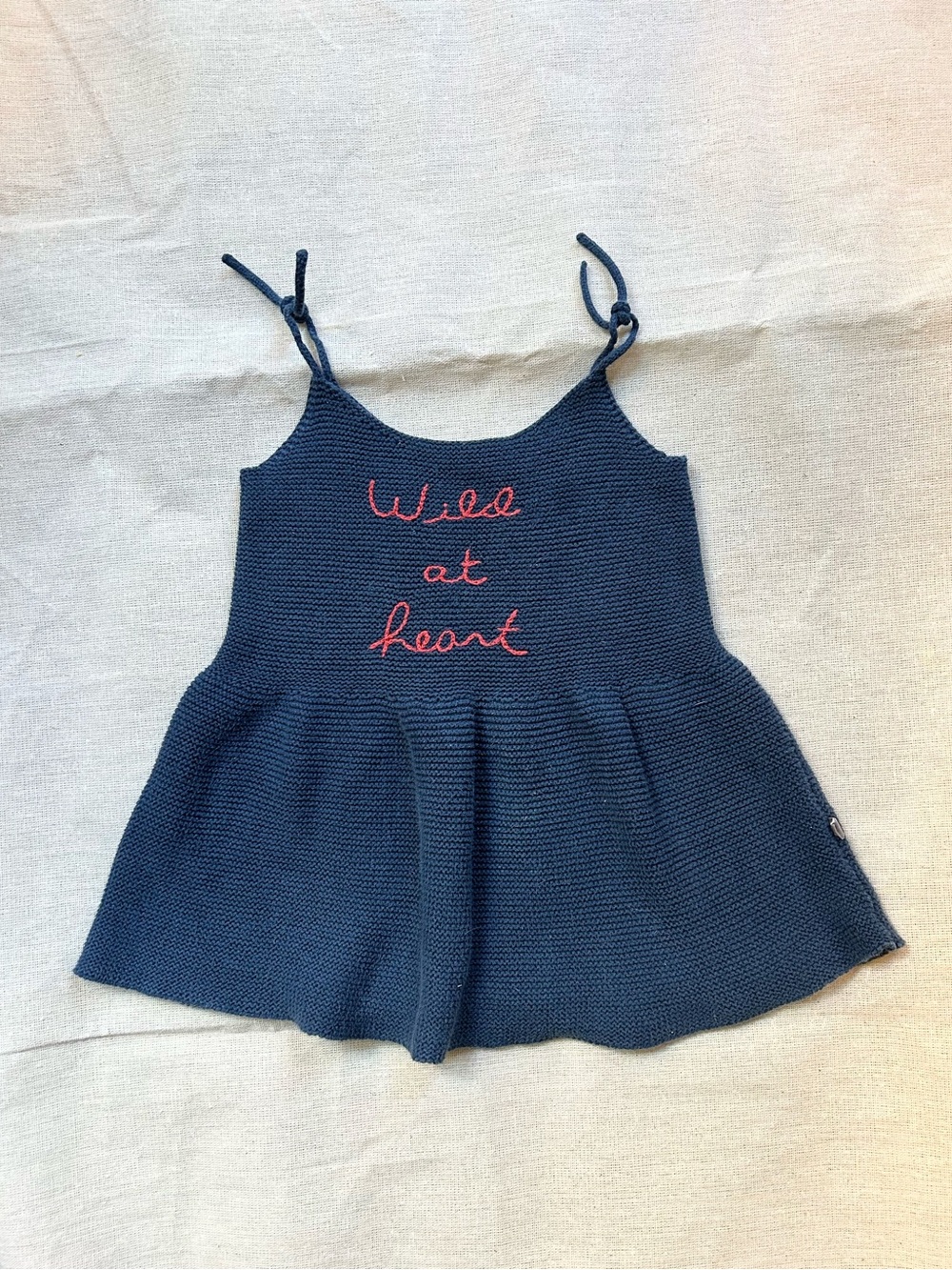 Oeuf ‘Wild at Heart’ Navy Knit Tie-Shoulder Dress 2T